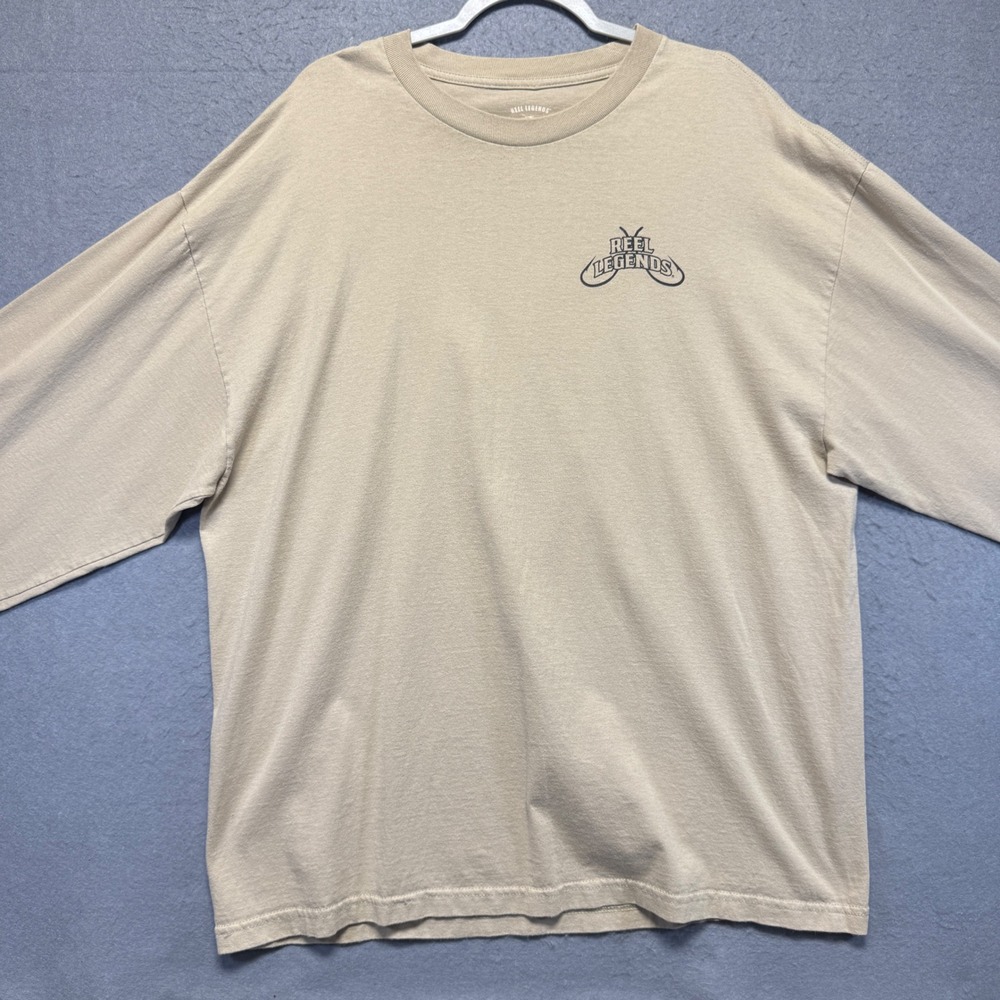 Reel Legends Mens Long Sleeve T Shirt Tan Fishing Florida Pelagicβ Fish Graphic